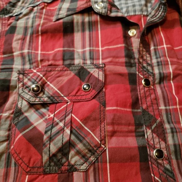 INC International Concepts Plaid Pearl Snap Shirt - Picture 3 of 4